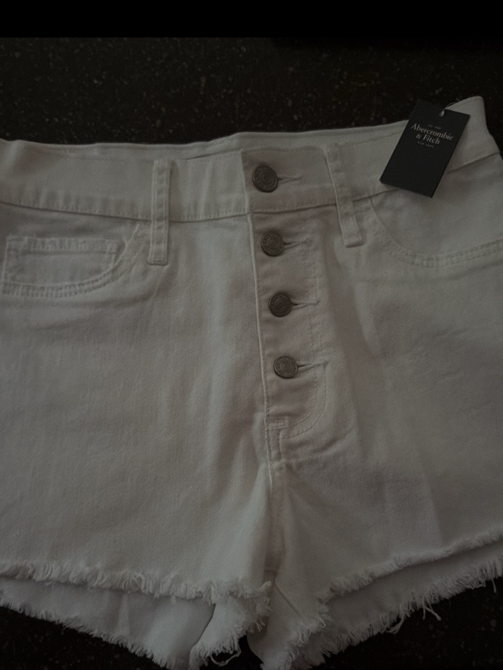 Abercrombie & Fitch White Frayed Button-Front Denim Shorts